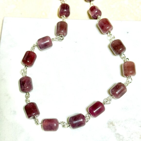 Genuine Magenta Chalcedony Short Necklace, Gemstone Adjustable Necklace - Picture 4 of 12